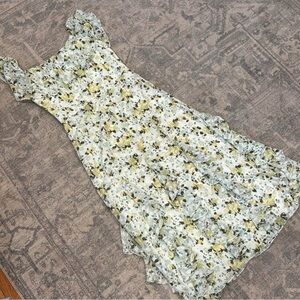 Mikael Aghal Yellow and Green Floral Midi Dress